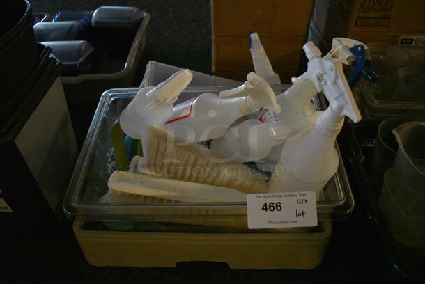 ALL ONE MONEY! Lot of Dish Caddy of Poly Spray Bottles! 19.5x19.5x4 (main dining room)