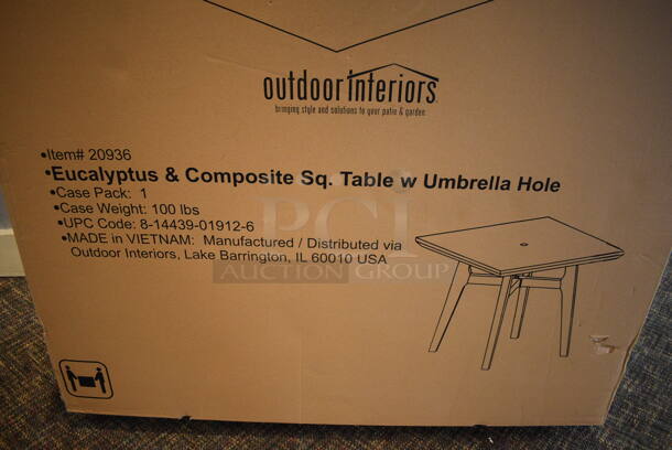 BRAND NEW IN BOX! Outdoor Interiors Eucalyptus and Composite Square Table. (garden center) - Image 3 of 4