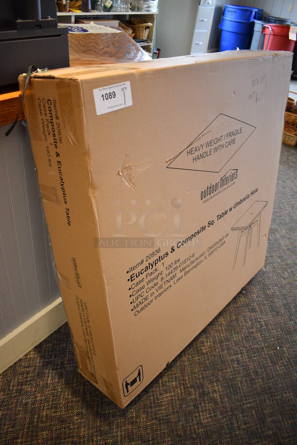 BRAND NEW IN BOX! Outdoor Interiors Eucalyptus and Composite Square Table. (garden center) - Image 4 of 4