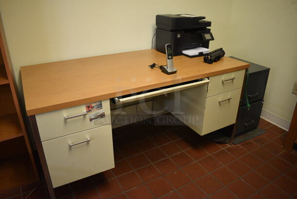ALL ONE MONEY! Lot of 2 Desks, 2 Filing Cabinets, 1 Bookshelf, 1 Printer and 2 Chairs! BUYER MUST REMOVE. Desk 60x30x29.5. (bakery kitchen) - Image 3 of 4