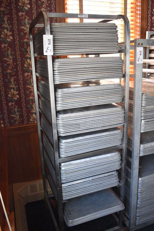 Metal Commercial Pan Transport Rack w/ 80 Metal Full Size Baking Pans on Commercial Casters. 20.5x26.5x70. 18x26x1. (sunroom dining room) - Image 2 of 4