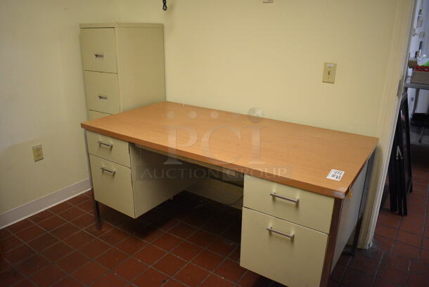 ALL ONE MONEY! Lot of 2 Desks, 2 Filing Cabinets, 1 Bookshelf, 1 Printer and 2 Chairs! BUYER MUST REMOVE. Desk 60x30x29.5. (bakery kitchen) - Image 4 of 4