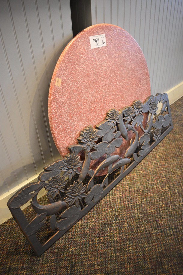 ALL ONE MONEY! Lot of Round Red Tabletop and Metal Fish Piece. 48x1x15, 30x30x1. (garden center) - Image 2 of 4