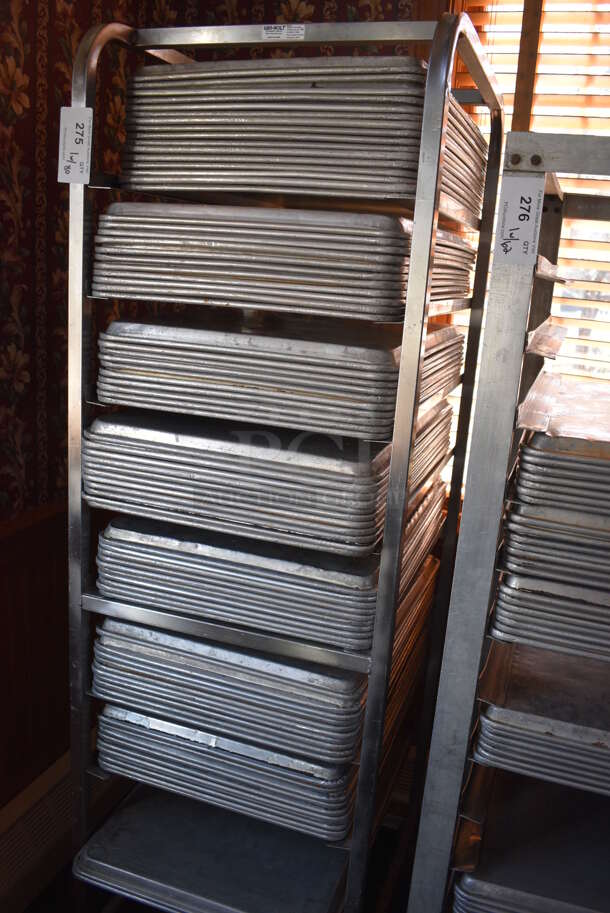 Metal Commercial Pan Transport Rack w/ 80 Metal Full Size Baking Pans on Commercial Casters. 20.5x26.5x70. 18x26x1. (sunroom dining room) - Image 3 of 4
