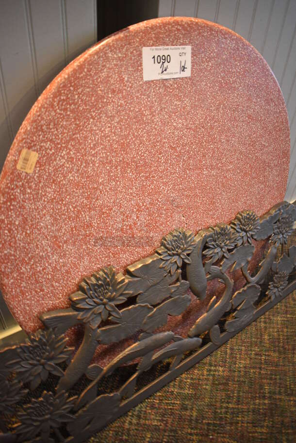 ALL ONE MONEY! Lot of Round Red Tabletop and Metal Fish Piece. 48x1x15, 30x30x1. (garden center) - Image 3 of 4