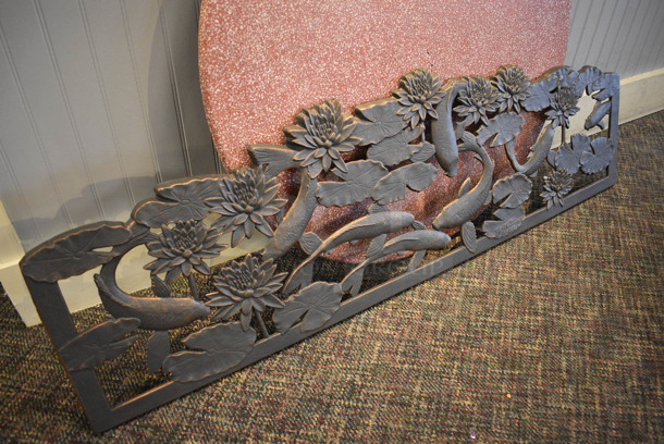 ALL ONE MONEY! Lot of Round Red Tabletop and Metal Fish Piece. 48x1x15, 30x30x1. (garden center) - Image 4 of 4