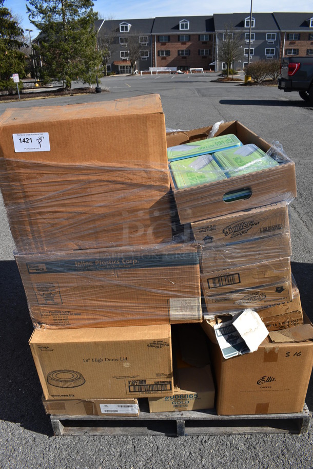 ALL ONE MONEY! Pallet Lot of Various Items Including Paper Products and Swiffer Pads. (warehouse)
