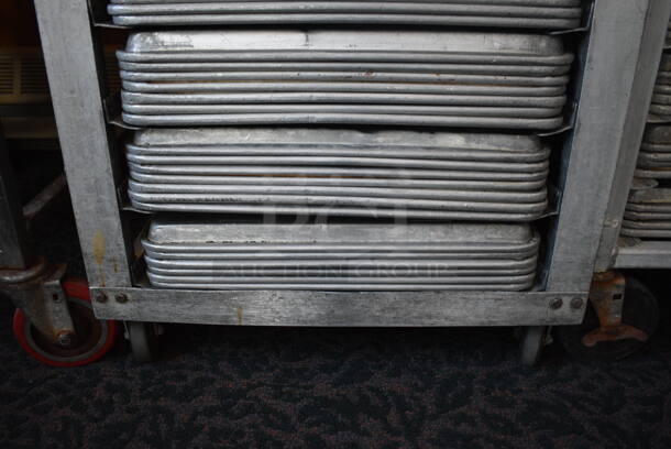 Metal Commercial Pan Transport Rack w/ 62 Metal Full Size Baking Pans on Commercial Casters. 22.5x26.5x64. 18x26x1. (sunroom dining room) - Image 5 of 6