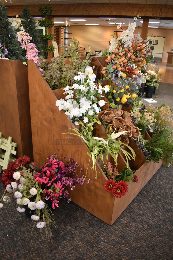 ALL ONE MONEY! Mega Lot of Various Fake Flowers and 2 Wooden Stands! BUYER MUST REMOVE. (garden center) - Image 5 of 7