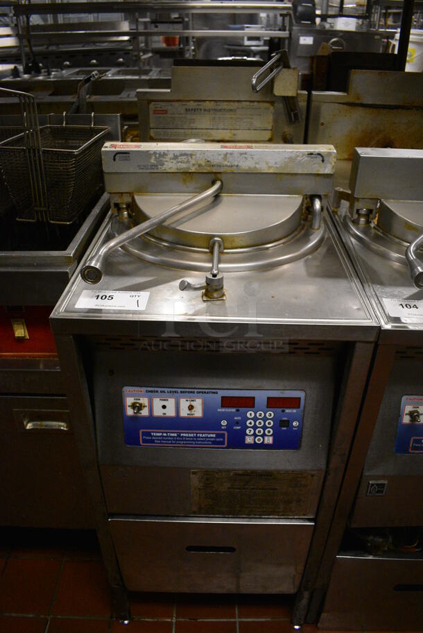 Broaster Model 1800GH Stainless Steel Commercial Floor Style Natural Gas Powered Pressure Fryer. 18x34x48. Unit Was In Working Condition When Restaurant Closed. (kitchen)