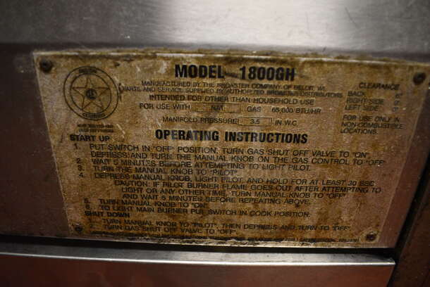 Broaster Model 1800GH Stainless Steel Commercial Floor Style Natural Gas Powered Pressure Fryer. 18x34x48. Unit Was In Working Condition When Restaurant Closed. (kitchen) - Image 5 of 9