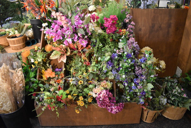 ALL ONE MONEY! Mega Lot of Various Fake Flowers, Table and 2 Wooden Stands! BUYER MUST REMOVE. (garden center) - Image 3 of 10