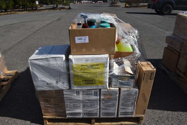 ALL ONE MONEY! Pallet Lot of Various Items Including Ecolab Orange Force Cleaner. (warehouse)
