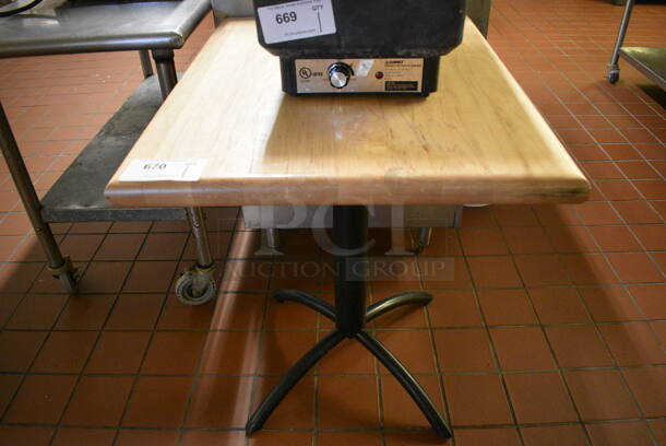 Wooden Tabletop on Black Metal Table Base. 30x24x32. (bakery kitchen) - Image 1 of 3