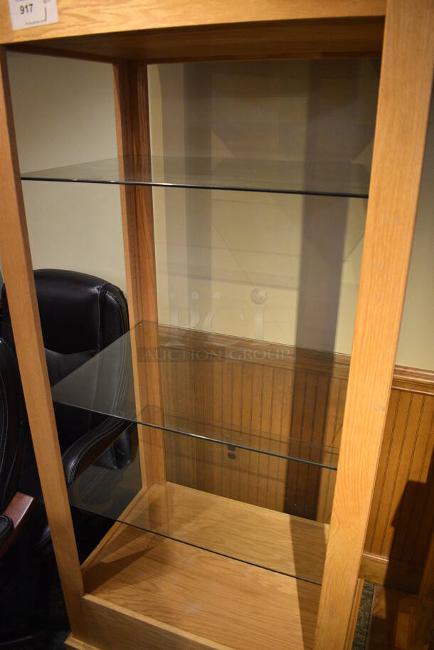 Wooden Shelving Unit w/ Glass Shelves. 33.5x23.5x78.5. (gift shop) - Image 2 of 4