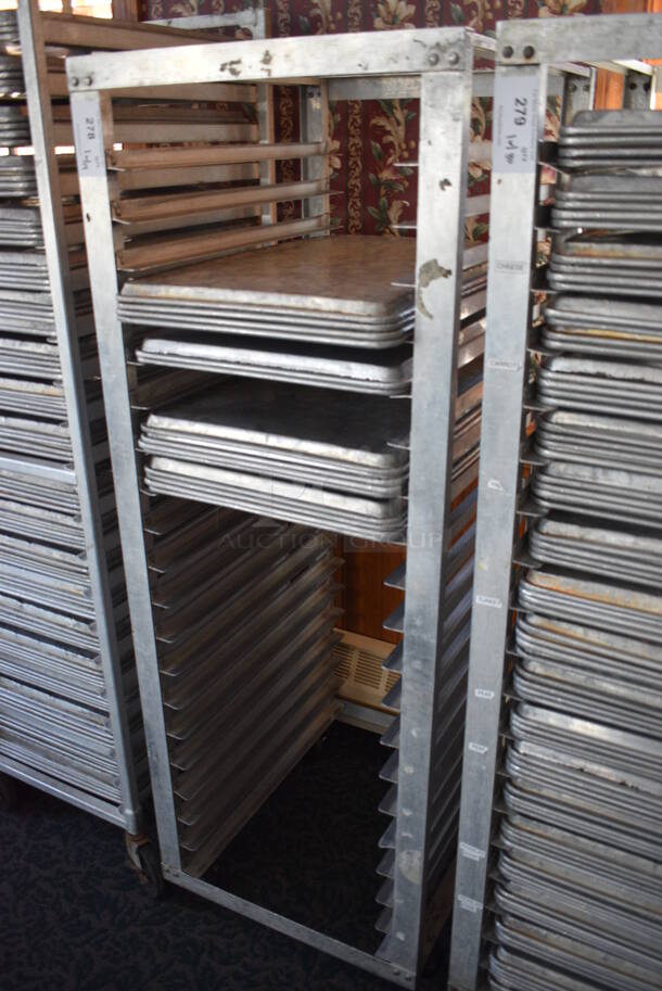 Metal Commercial Pan Transport Rack w/ 14 Metal Full Size Baking Pans on Commercial Casters. 22.5x26.5x64. 18x26x1. (sunroom dining room) - Image 3 of 5