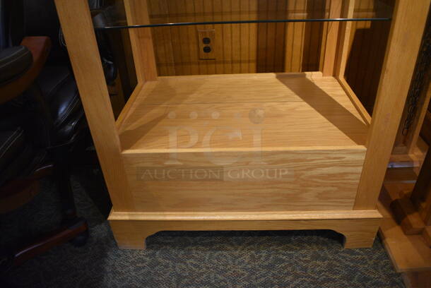 Wooden Shelving Unit w/ Glass Shelves. 33.5x23.5x78.5. (gift shop) - Image 3 of 4
