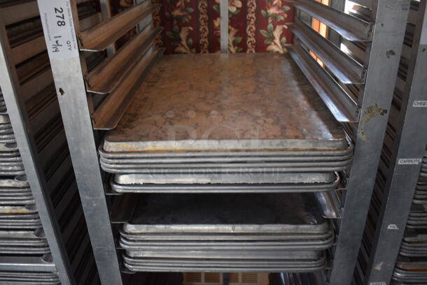 Metal Commercial Pan Transport Rack w/ 14 Metal Full Size Baking Pans on Commercial Casters. 22.5x26.5x64. 18x26x1. (sunroom dining room) - Image 4 of 5