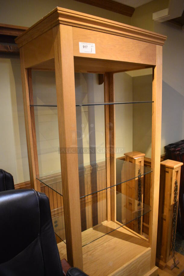 Wooden Shelving Unit w/ Glass Shelves. 33.5x23.5x78.5. (gift shop) - Image 4 of 4