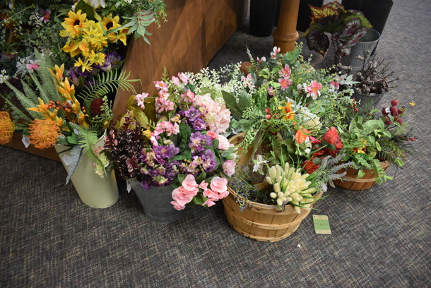 ALL ONE MONEY! Mega Lot of Various Fake Flowers, Table and 2 Wooden Stands! BUYER MUST REMOVE. (garden center) - Image 8 of 10