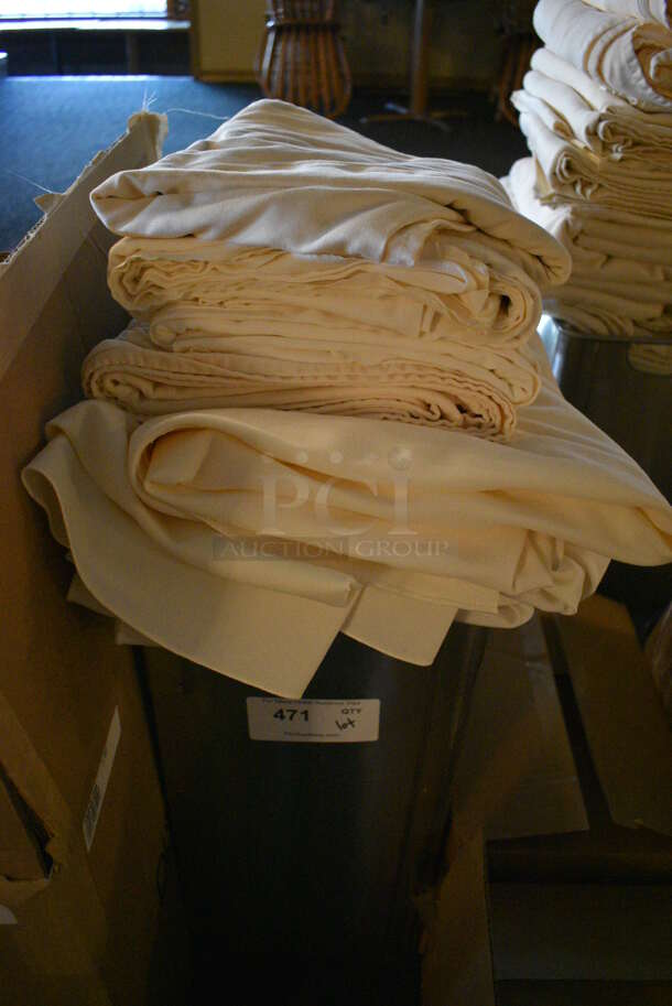 ALL ONE MONEY! Lot of White Tablecloths in Bin! 15x10x24. 54x120. (main dining room)