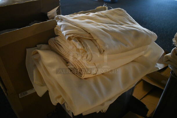 ALL ONE MONEY! Lot of White Tablecloths in Bin! 15x10x24. 54x120. (main dining room) - Image 2 of 5