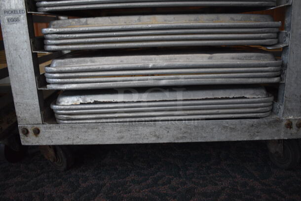 Metal Commercial Pan Transport Rack w/ 80 Metal Full Size Baking Pans on Commercial Casters. 22.5x26.5x64. 18x26x1. (sunroom dining room) - Image 5 of 5