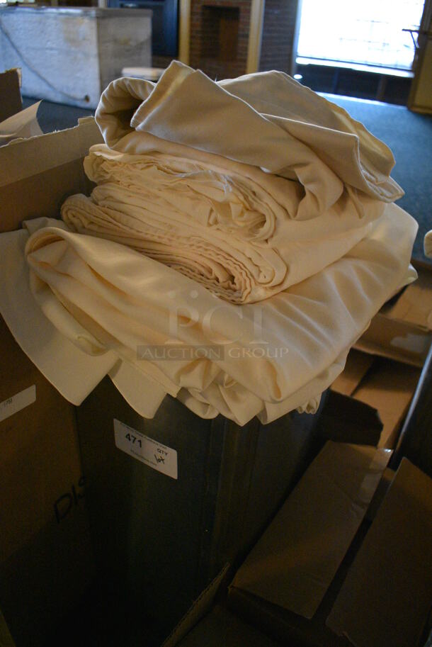 ALL ONE MONEY! Lot of White Tablecloths in Bin! 15x10x24. 54x120. (main dining room) - Image 5 of 5