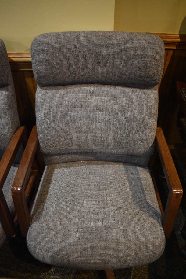 4 Gray Office Chairs w/ Wooden Arm Rests on Casters. Includes 23x24x40. 4 Times Your Bid! (gift shop) - Image 3 of 4