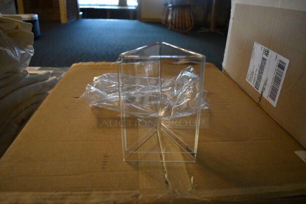 ALL ONE MONEY! Lot of 2 Boxes of BRAND NEW! Clear Poly Tabletop Sign Holders! 4.5x4.5x6. (main dining room)