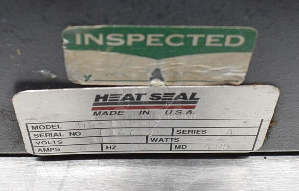 Heat Seal Model HS-1520D Metal Commercial Countertop Heat Sealer w/ 2 Boxes of Tufflex Premium Shrink Film. 115 Volts, 1 Phase. 51x22x12. Unit Was In Working Condition When Restaurant Closed. (bakery kitchen) - Image 10 of 11
