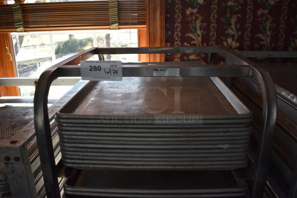 Metal Commercial Pan Transport Rack w/ 74 Metal Full Size Baking Pans on Commercial Casters. 20.5x26x70.5. 18x26x1. (sunroom dining room) - Image 6 of 6