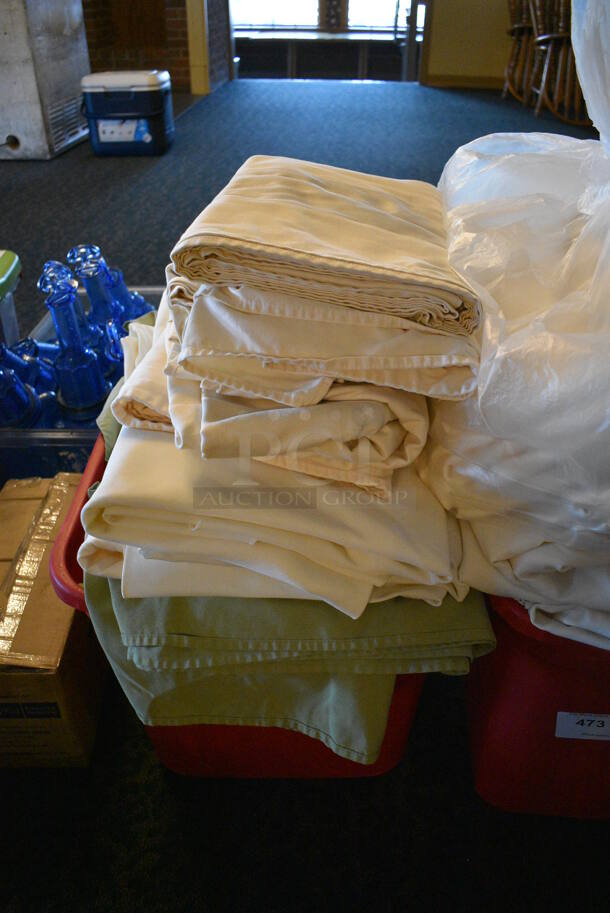 ALL ONE MONEY! Lot of 2 Bins of Various Tablecloths! Includes 23x16x16, 54x120. (main dining room) - Image 2 of 7