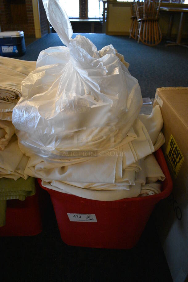 ALL ONE MONEY! Lot of 2 Bins of Various Tablecloths! Includes 23x16x16, 54x120. (main dining room) - Image 3 of 7