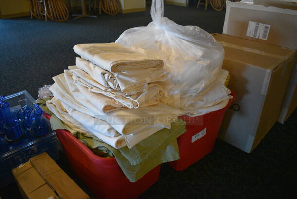 ALL ONE MONEY! Lot of 2 Bins of Various Tablecloths! Includes 23x16x16, 54x120. (main dining room) - Image 4 of 7