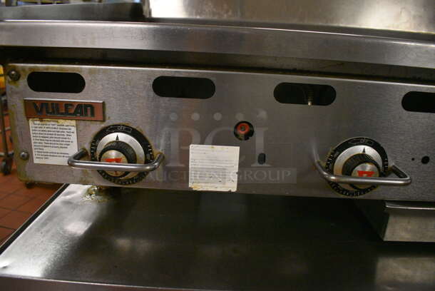 Vulcan Stainless Steel Commercial Countertop Natural Gas Powered Flat Top Griddle w/ Thermostatic Controls and Back Splash. 72x24x33. Unit Was In Working Condition When Restaurant Closed. (kitchen) - Image 2 of 7