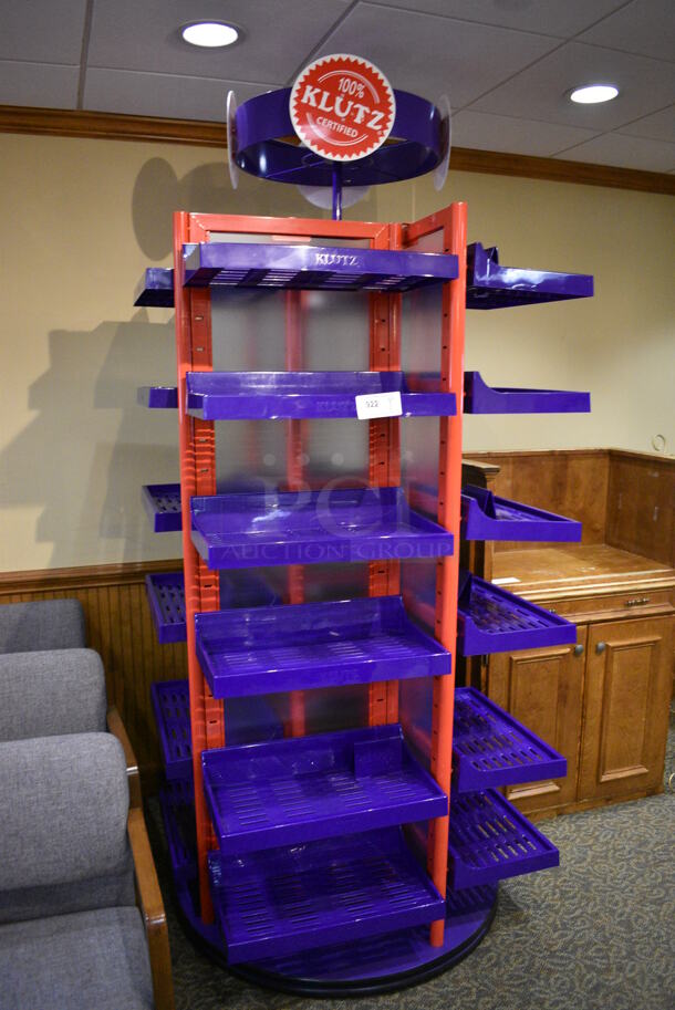 Red Metal Shelving Unit w/ Purple Poly Shelves. 42x42x95. (gift shop) - Image 2 of 4