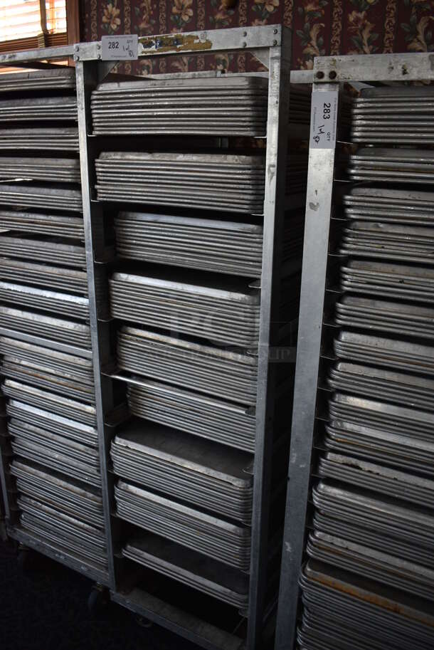 Metal Commercial Pan Transport Rack w/ 81 Metal Full Size Baking Pans on Commercial Casters. 20.5x26x68.5. 18x26x1. (sunroom dining room) - Image 3 of 5