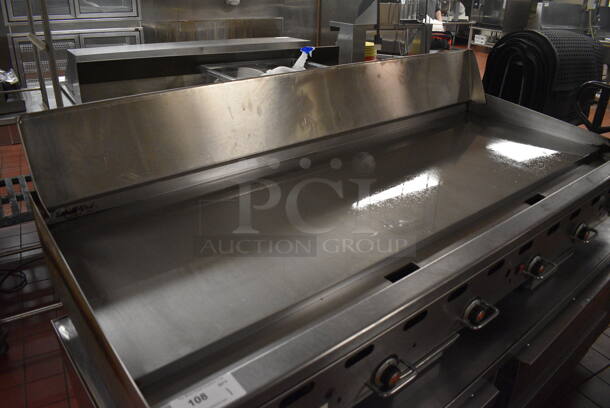 Vulcan Stainless Steel Commercial Countertop Natural Gas Powered Flat Top Griddle w/ Thermostatic Controls and Back Splash. 72x24x33. Unit Was In Working Condition When Restaurant Closed. (kitchen) - Image 4 of 7