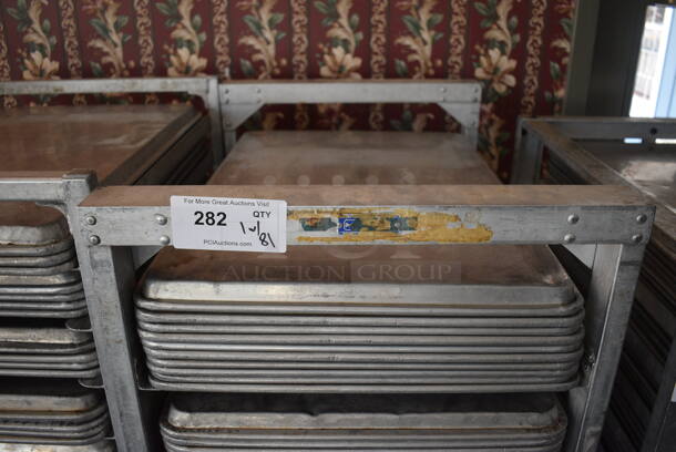 Metal Commercial Pan Transport Rack w/ 81 Metal Full Size Baking Pans on Commercial Casters. 20.5x26x68.5. 18x26x1. (sunroom dining room) - Image 4 of 5