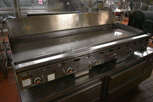 Vulcan Stainless Steel Commercial Countertop Natural Gas Powered Flat Top Griddle w/ Thermostatic Controls and Back Splash. 72x24x33. Unit Was In Working Condition When Restaurant Closed. (kitchen) - Image 5 of 7