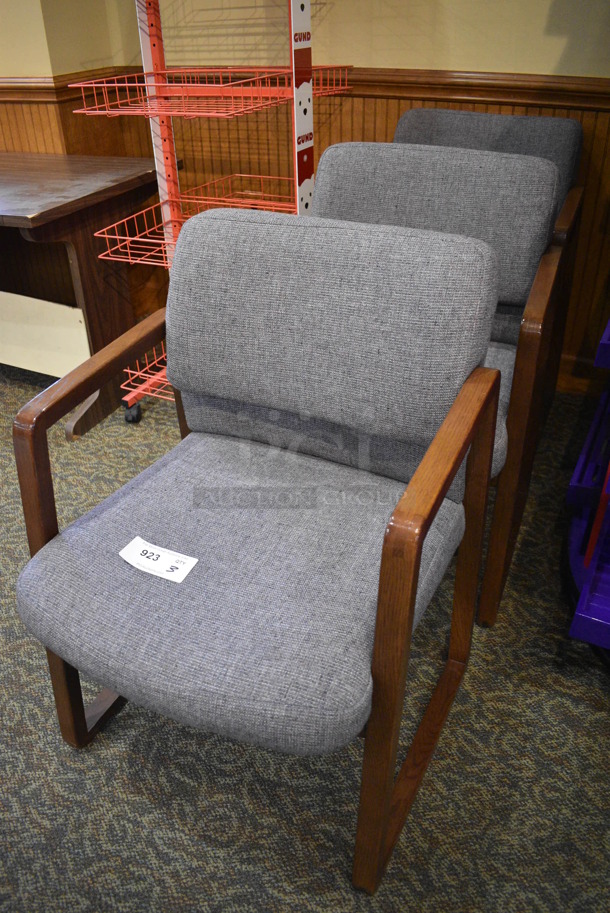 3 Gray Chairs w/ Wooden Arm Rests. 23x21x32. 3 Times Your Bid! (gift shop) - Image 2 of 4