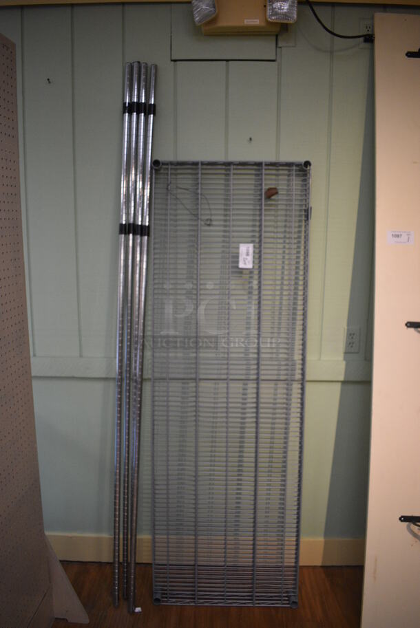 ALL ONE MONEY! Lot of 2 Gray Metro Style Shelving Units and 4 Poles! 72x24x1.5, 87". (garden center) - Image 1 of 3