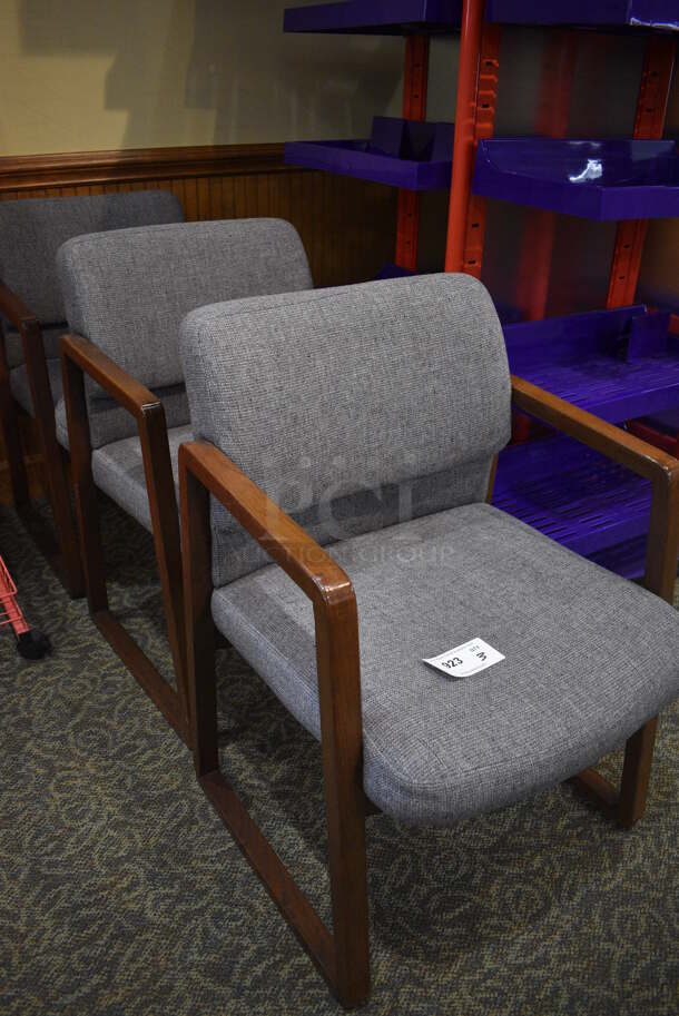 3 Gray Chairs w/ Wooden Arm Rests. 23x21x32. 3 Times Your Bid! (gift shop) - Image 3 of 4