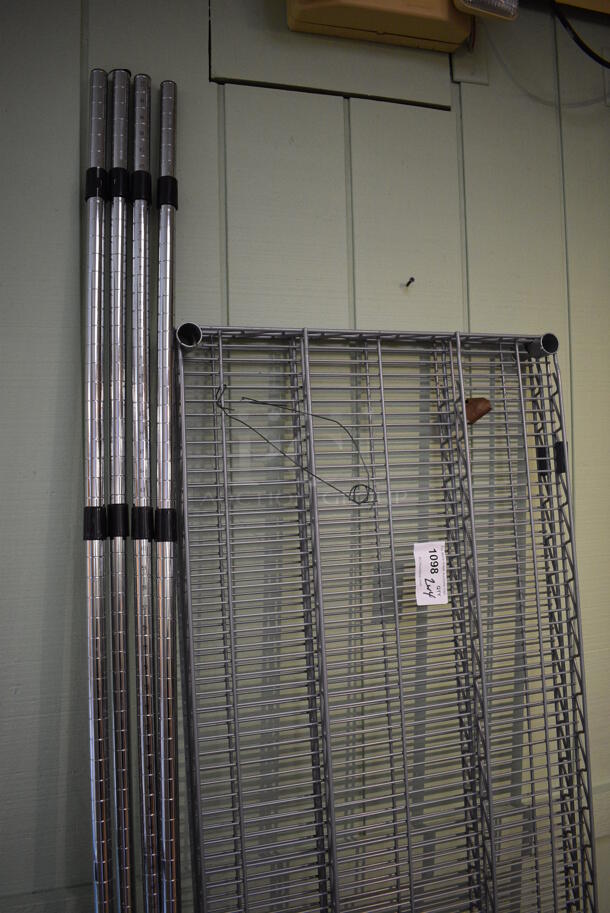 ALL ONE MONEY! Lot of 2 Gray Metro Style Shelving Units and 4 Poles! 72x24x1.5, 87". (garden center) - Image 2 of 3