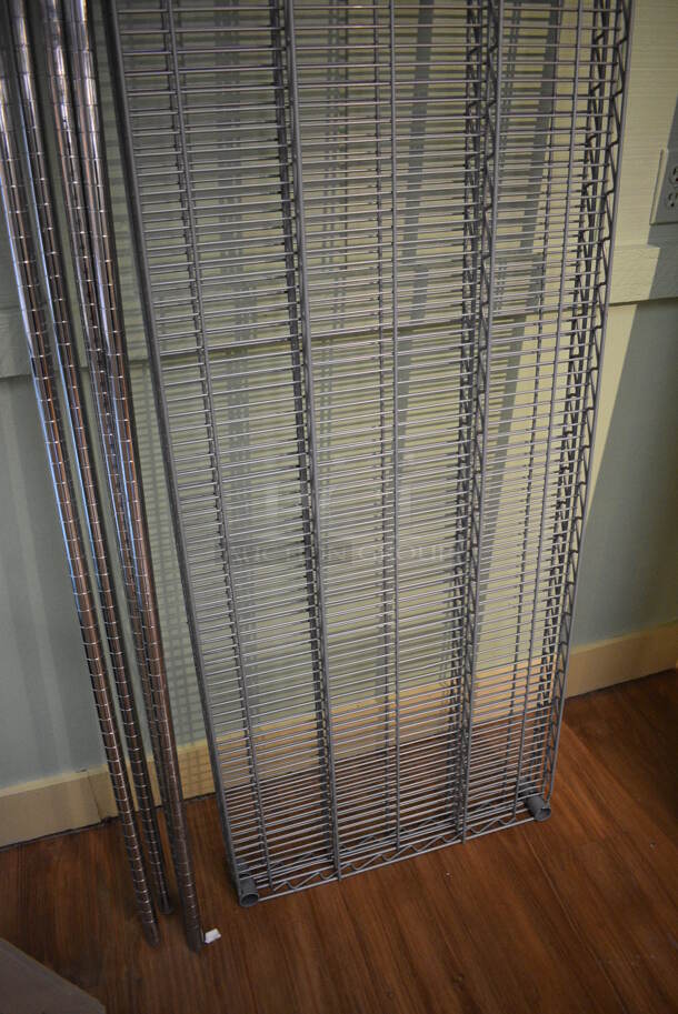 ALL ONE MONEY! Lot of 2 Gray Metro Style Shelving Units and 4 Poles! 72x24x1.5, 87". (garden center) - Image 3 of 3