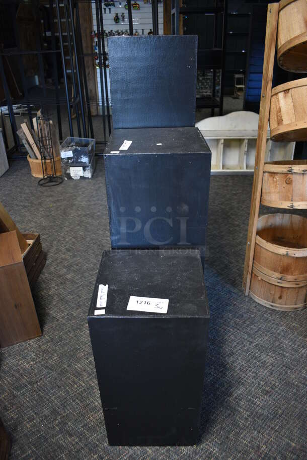 3 Various Black Wooden Stands. Includes 12x12x48. 3 Times Your Bid! (garden center)