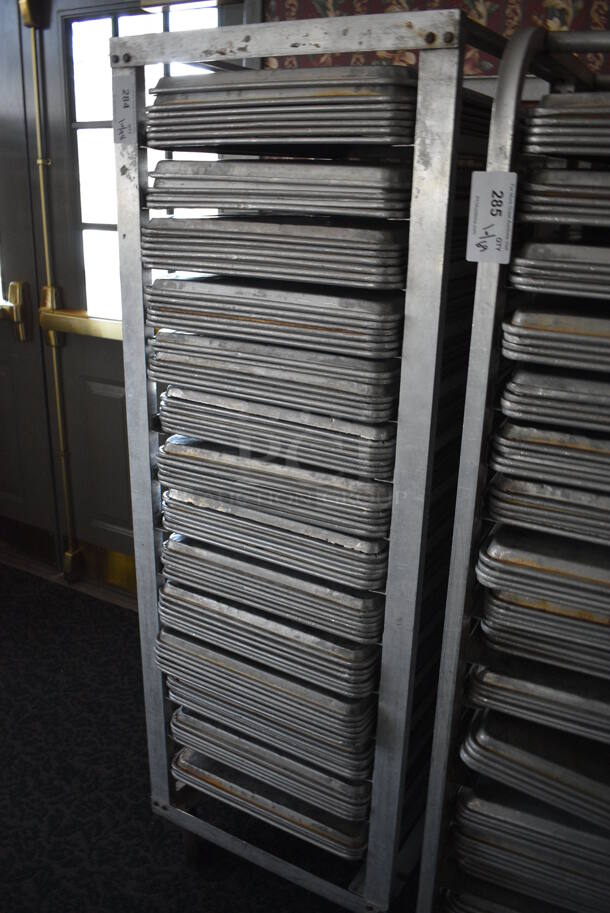 Metal Commercial Pan Transport Rack w/ 78 Metal Full Size Baking Pans on Commercial Casters. 22.5x26.5x66. 18x26x1. (sunroom dining room) - Image 3 of 5