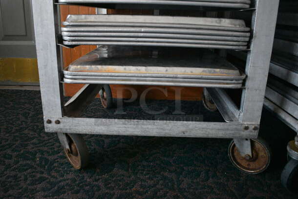 Metal Commercial Pan Transport Rack w/ 78 Metal Full Size Baking Pans on Commercial Casters. 22.5x26.5x66. 18x26x1. (sunroom dining room) - Image 5 of 5