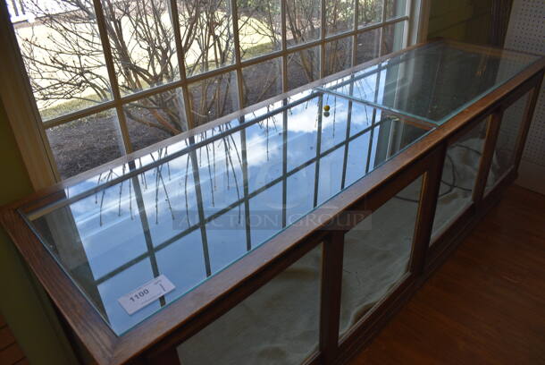 Wooden Dry Merchandiser Case w/ Glass Countertop and Doors. BUYER MUST REMOVE. 96.5x26.5x35.5. (garden center) - Image 3 of 4